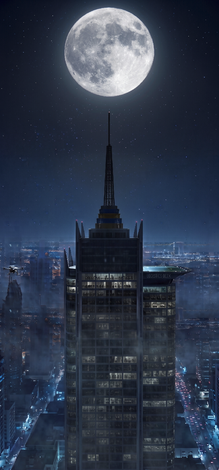 The Elevator - Full Moon and Skyscraper